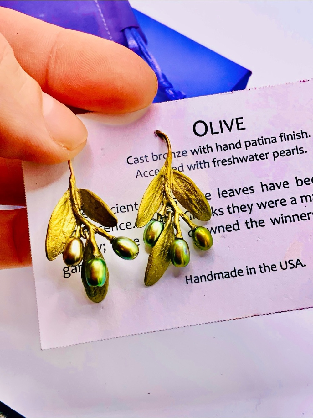 Michael Michaud Olive Branch Earrings with Freshwater Pearls